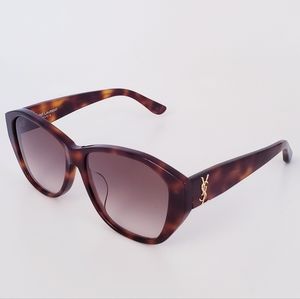SAINT LAURENT Havana Brown Gold Logo 57 mm Women's Sunglasses